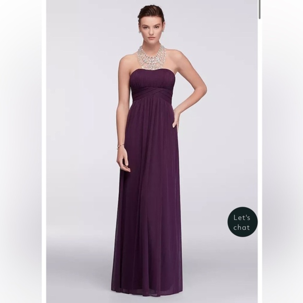NWT David’s bridal Sz 18 y2k Purple Strapless Gown for Wedding Guest